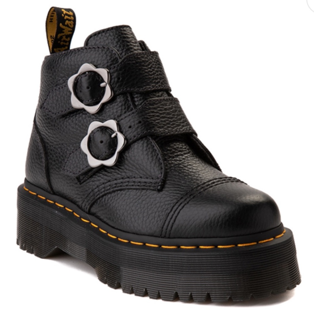 Dr. Martens Devon Black Flower Buckle Boot